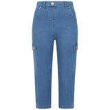 Stretch Denim Cargo Crop Light Denim
