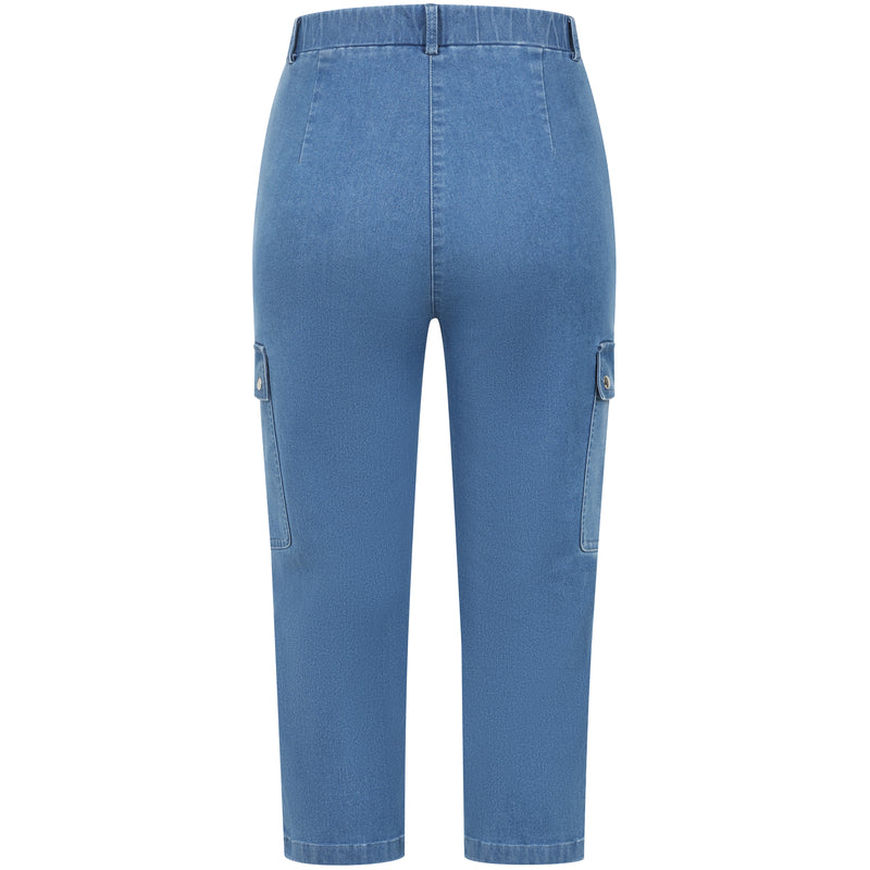 Stretch Denim Cargo Crop Light Denim