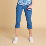 Stretch Denim Cargo Crop Light Denim