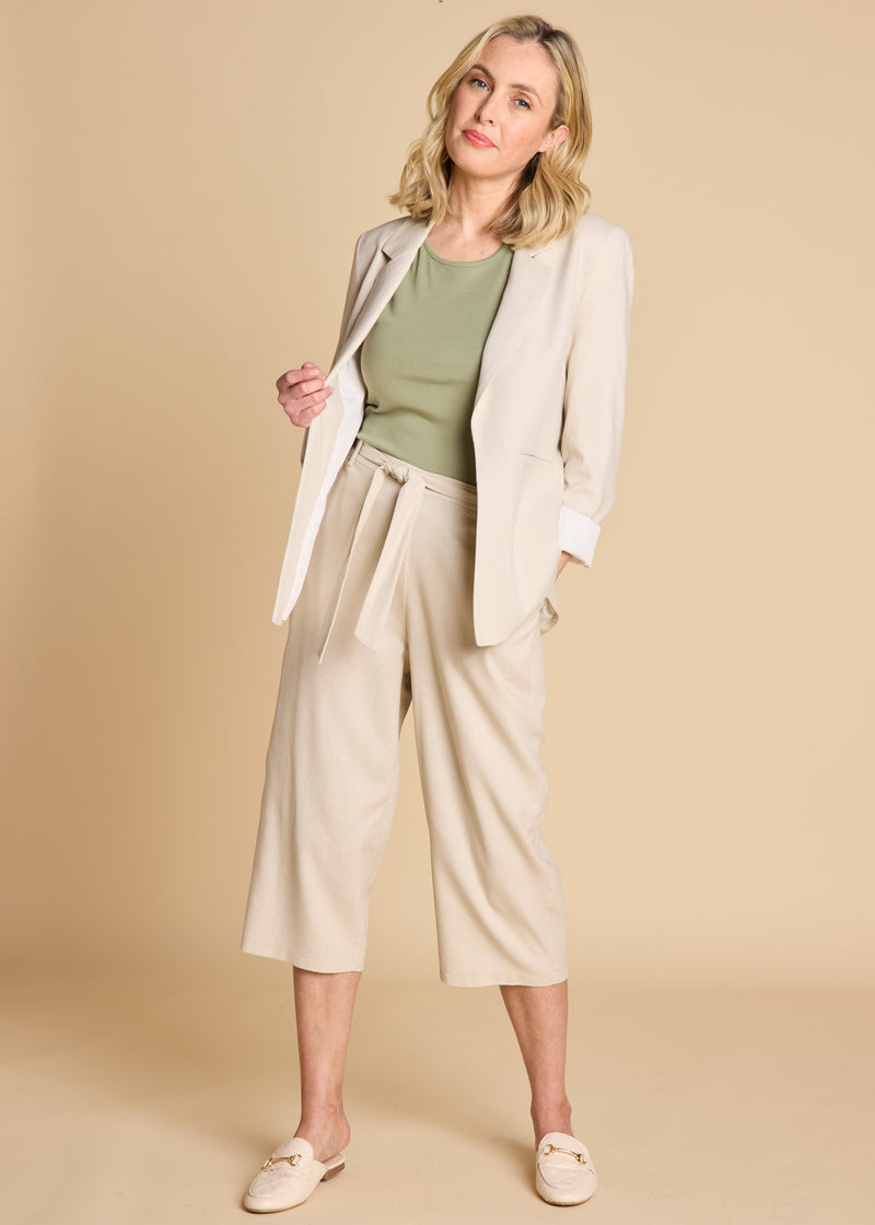 Linen Tie Waist Crop Stone