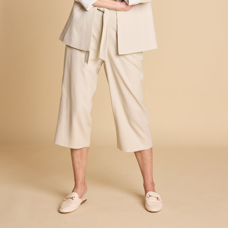 Linen Tie Waist Crop Stone