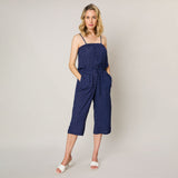 Detachable Strap Crop Print Jumpsuit Navy/Ivory