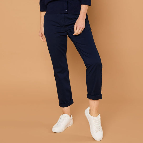 Elastic Back Cotton Turn Up Chino Navy