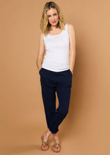 Elastic Back Cotton Turn Up Chino Navy