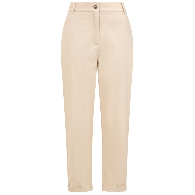 Elastic Back Cotton Turn Up Chino Stone