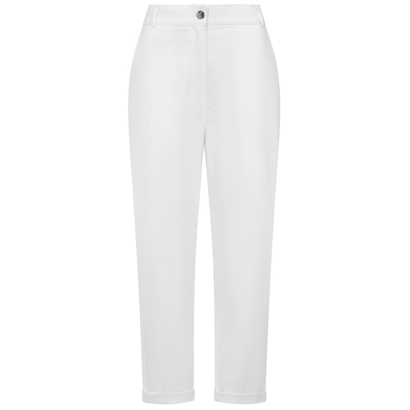 Elastic Back Cotton Turn Up Chino White