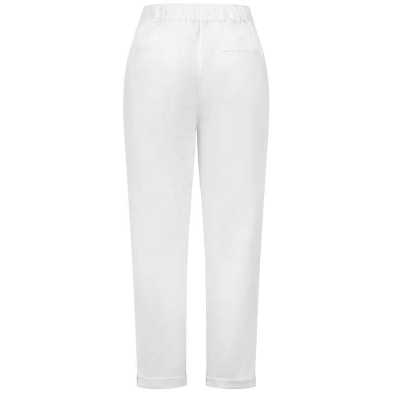 Elastic Back Cotton Turn Up Chino White