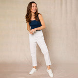 Elastic Back Cotton Turn Up Chino White