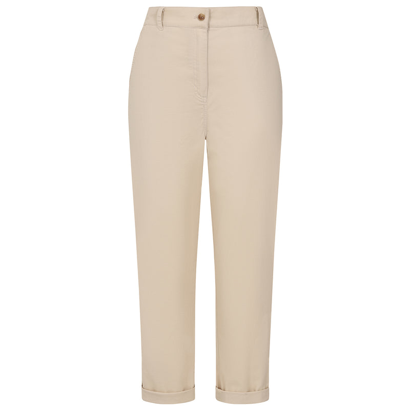 Elastic Back Cotton Turn Up Chino Stone