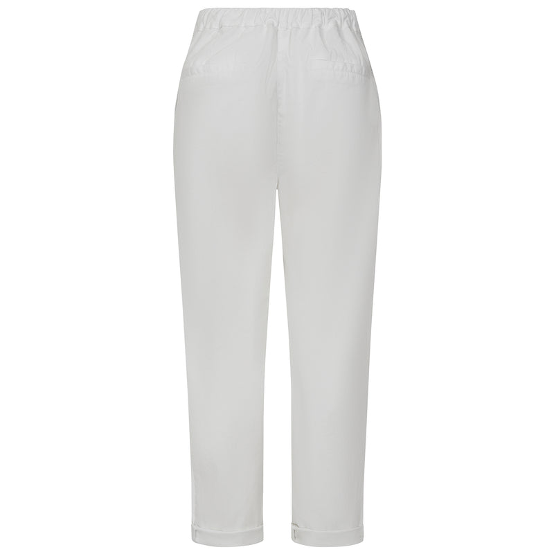 Elastic Back Cotton Turn Up Chino White