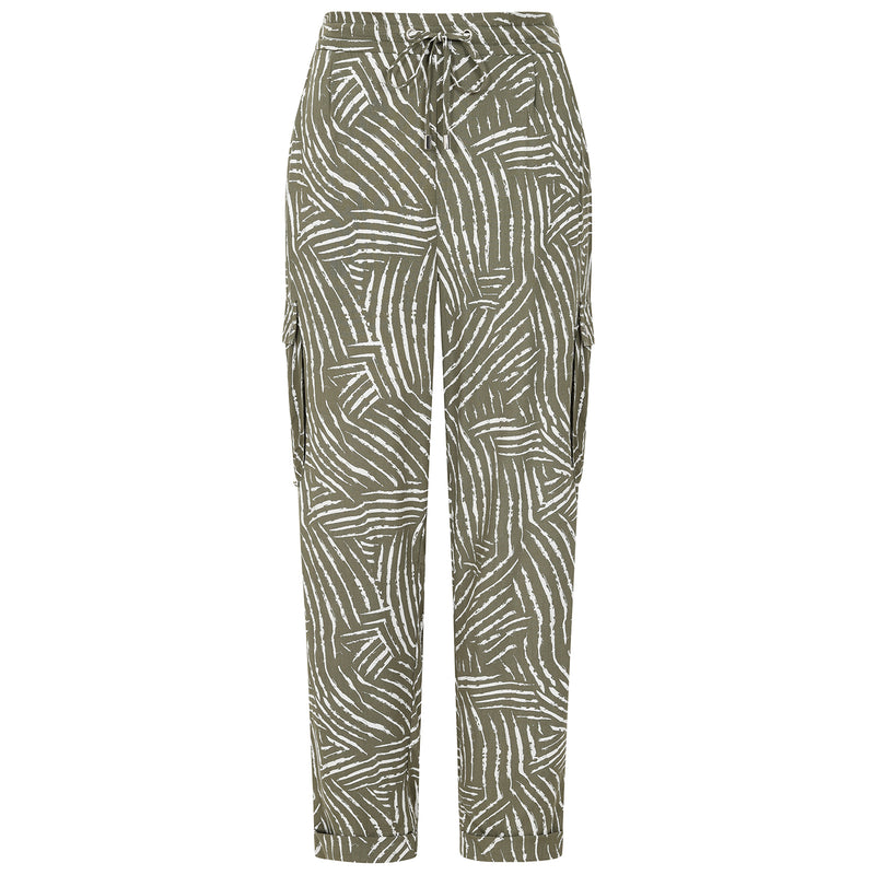 Print Combat Style Tie Waist Trouser Khaki