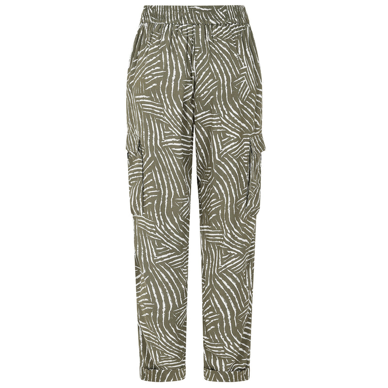 Print Combat Style Tie Waist Trouser Khaki