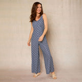 Moss Crepe Print Tie Back Jumpsuit Navy/White