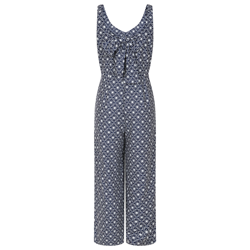 Moss Crepe Print Tie Back Jumpsuit Navy/White