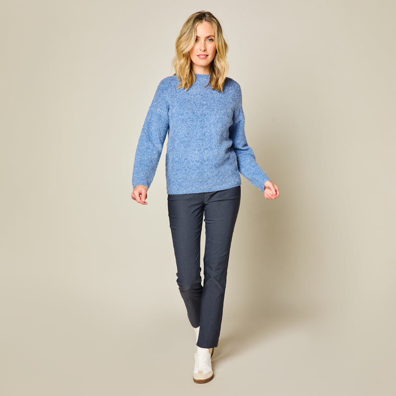 Marl Pointelle Jumper Blue