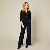 Button Detail Ponte Wide Leg Trouser Black