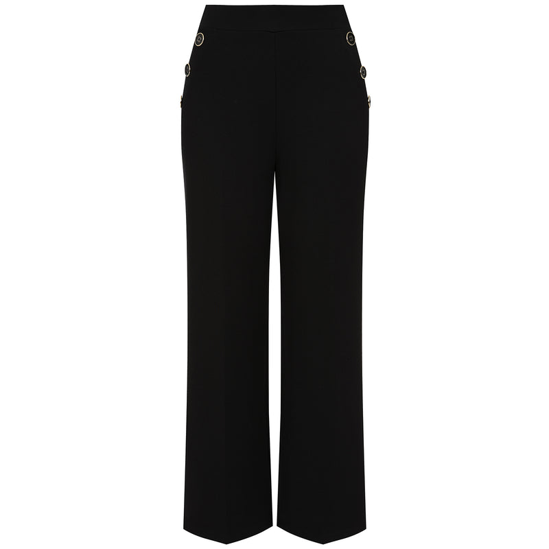 Button Detail Ponte Wide Leg Trouser Black