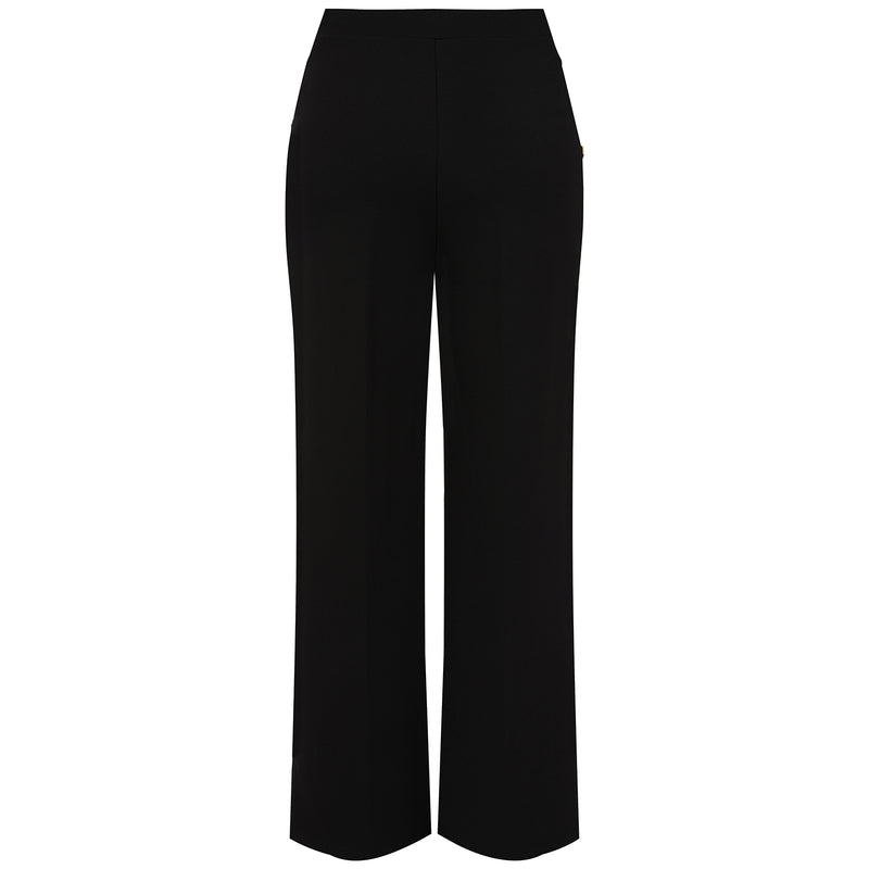 Button Detail Ponte Wide Leg Trouser Black