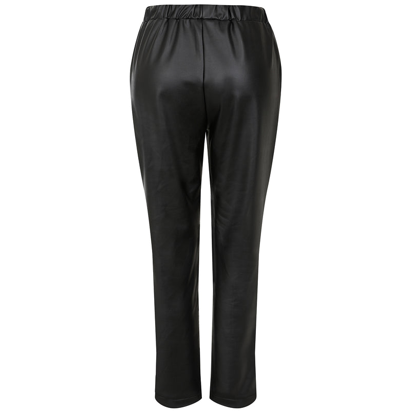 Faux Leather Pu Pull On Trouser 27" Black