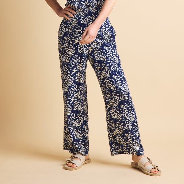 Wide Leg Butterfly Print Trousers Navy