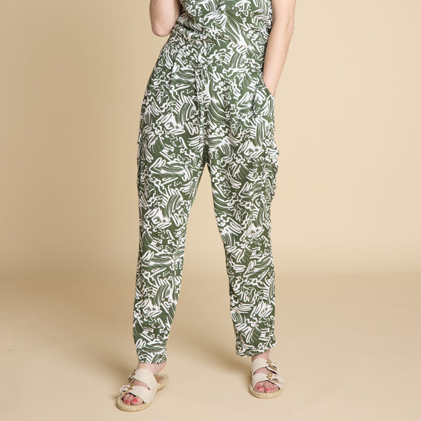 Combat Style Swirl Print Trousers Green