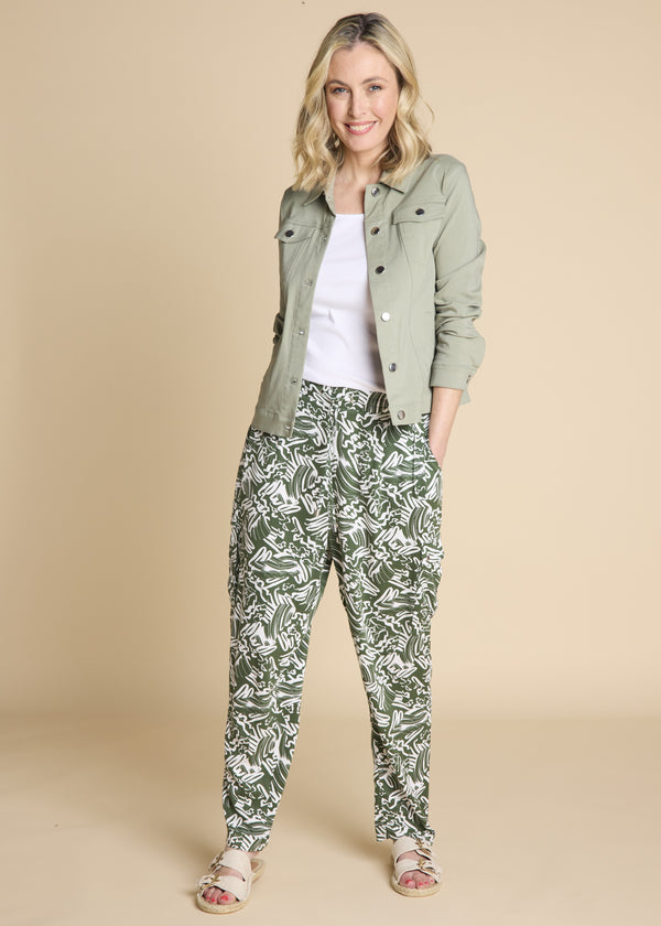 Combat Style Swirl Print Trousers Green