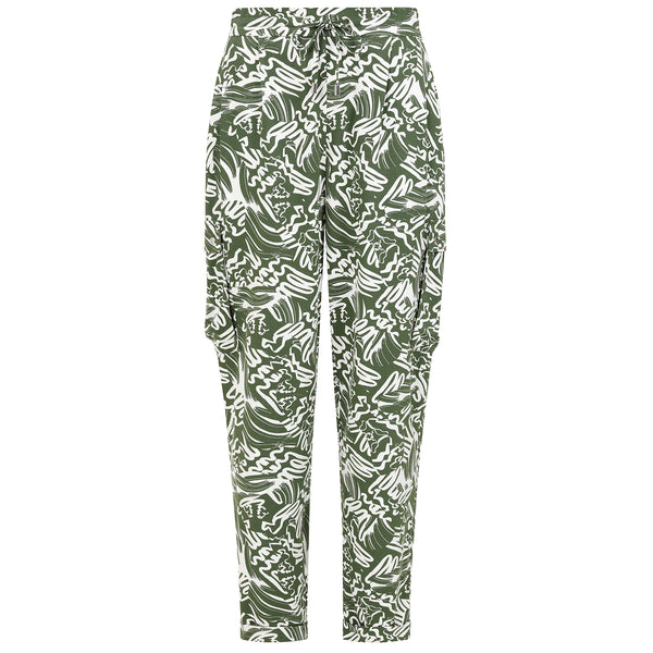 Combat Style Swirl Print Trousers Green