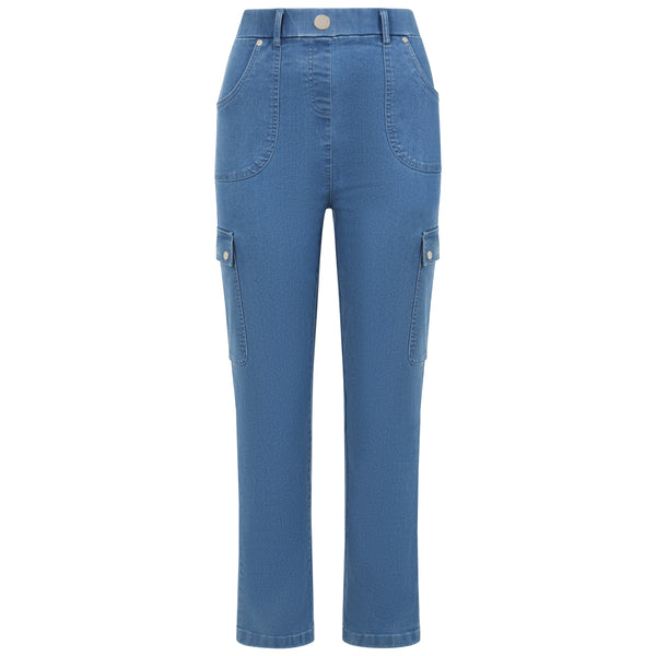 Stretch Denim Cargo Trousers Light Denim