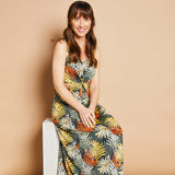 Sleeveless Palm Print Front Pleat Maxi Spotted Palm