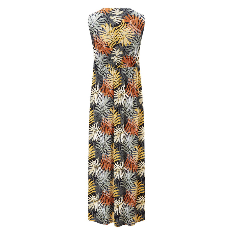 Sleeveless Palm Print Front Pleat Maxi Spotted Palm