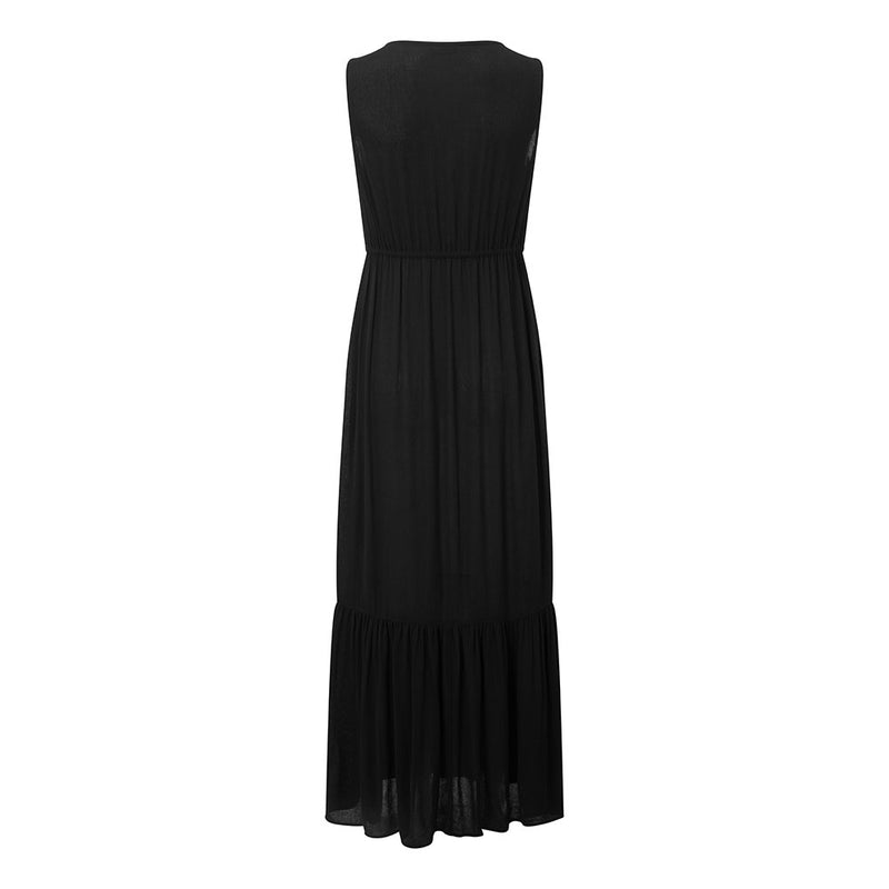 Sleeveless Embroidered Tiered Maxi Dress Black