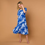 Short Sleeve Floral Print Midi Dress Royal Blue