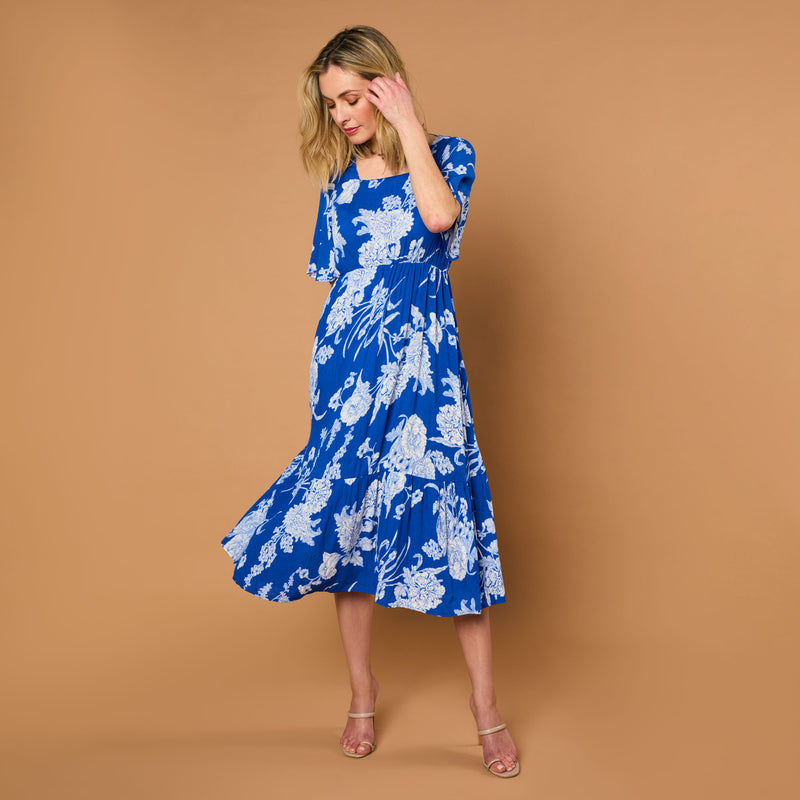 Floral midi dress with short sleeves best sale