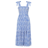 Shoulder Tie Midi Dress Blue / White