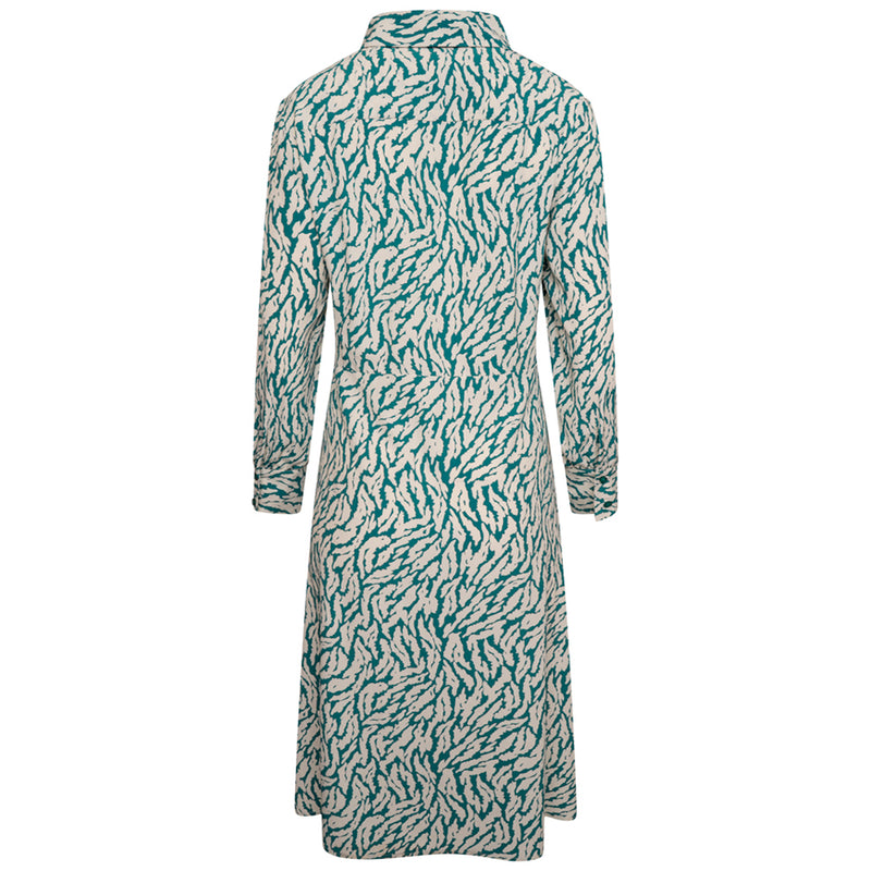 Front Tie Waist Print Midi Shirt Dress Teal
