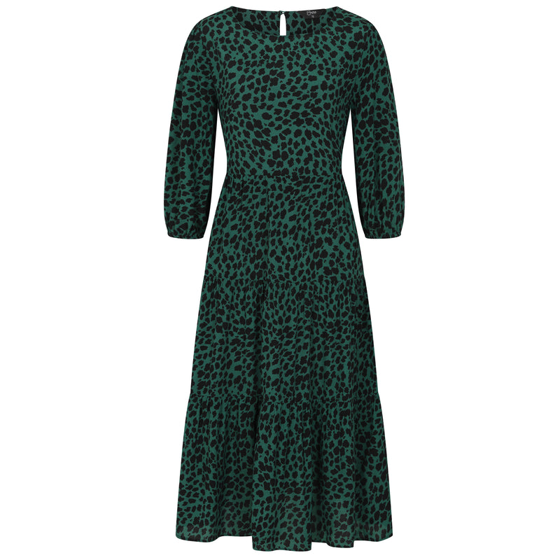 3/4 Sleeve Animal Print Midi Dress Green