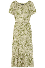 Palm Print Off The Shoulder Dress