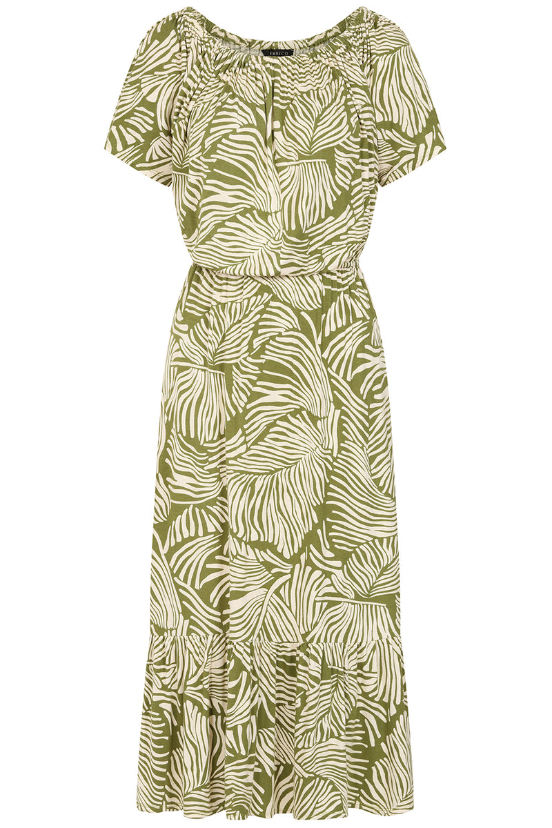Palm Print Off The Shoulder Dress – Emreco