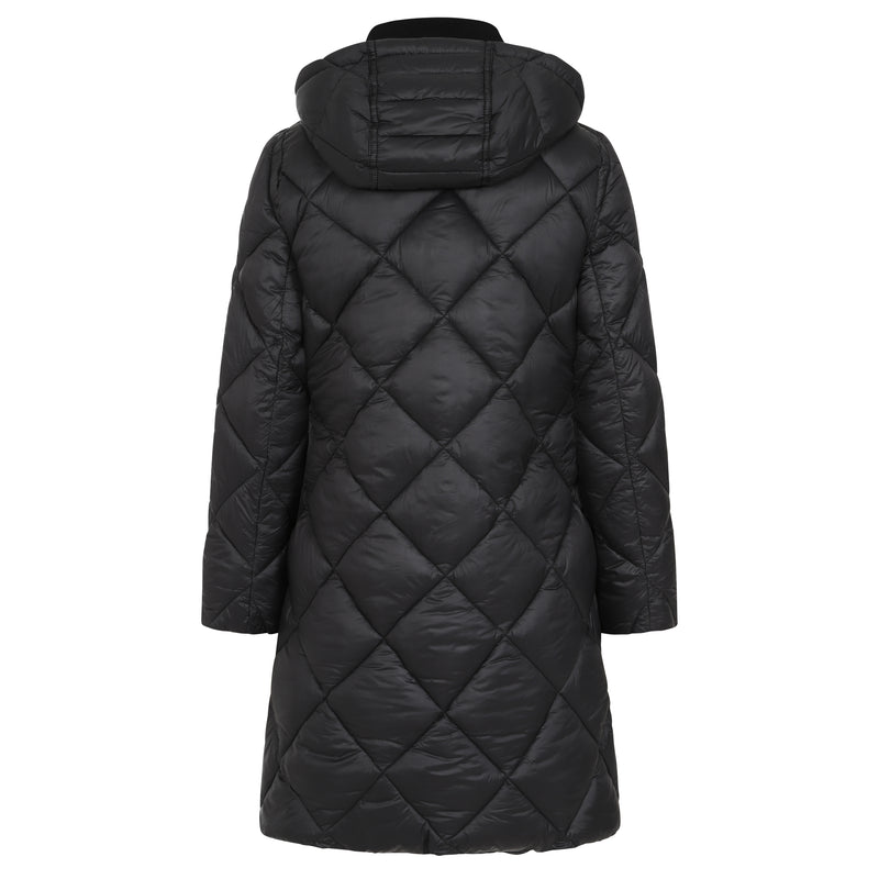 Diamond Quilt Mid Length Coat Black