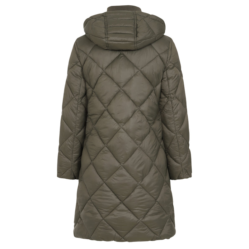 Diamond Quilt Mid Length Coat Khaki