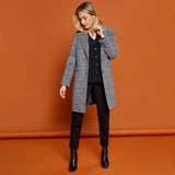 Long Sleeve Check Single Breasted Coat Black / White