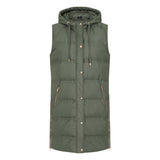 Longline Quilted Gilet With Hood Khaki