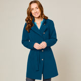 Funnel Neck Tie Waist Formal Coat Teal