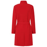 Funnel Neck Tie Waist Formal Coat Red