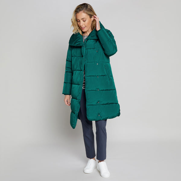 Shawl Collar Padded Wrap Coat Green