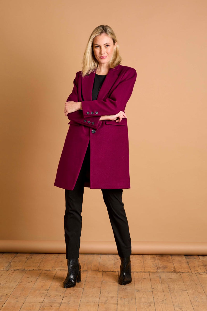 Single Breasted Revere Collar Coat Berry