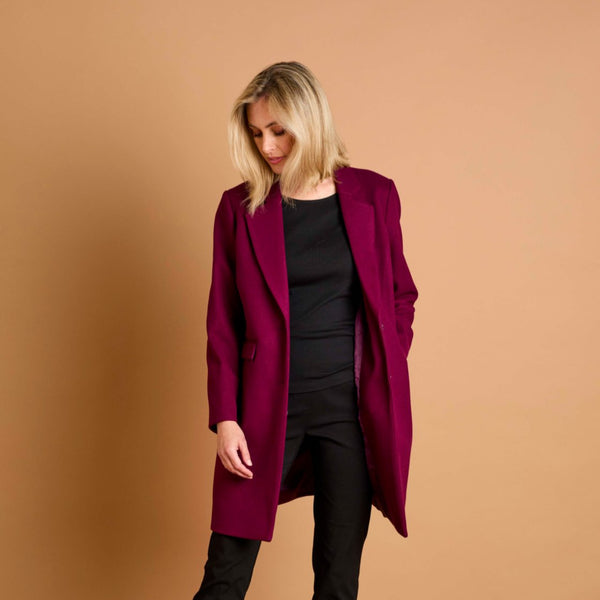 Single Breasted Revere Collar Coat Berry