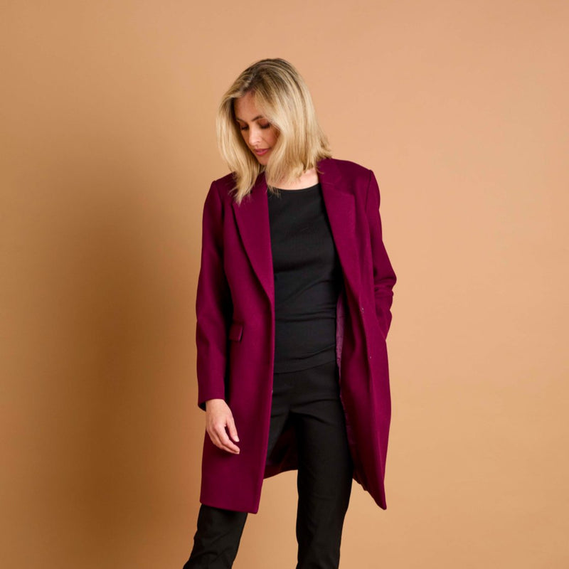 Single Breasted Revere Collar Coat Berry