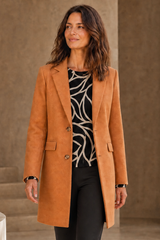 Single Breasted Revere Collar Coat Deep Caramel
