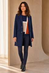 Single Breasted Revere Collar Coat Navy